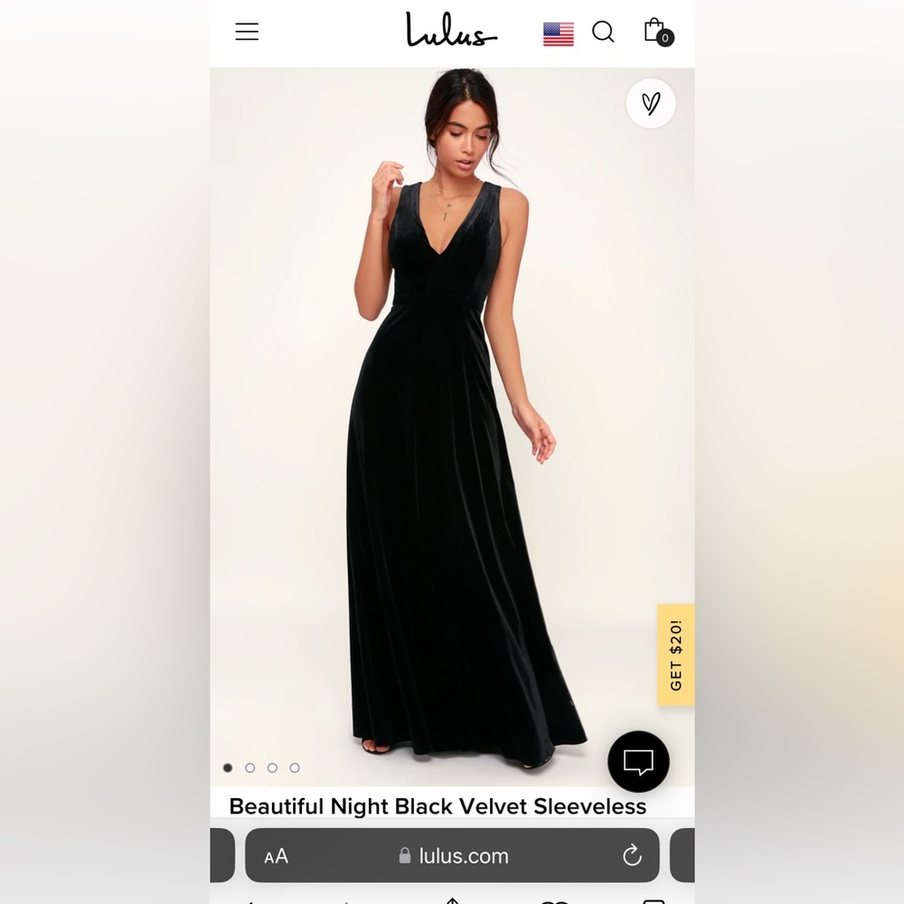 Lulu’s black velvet maxi, floor length dress. Size S
